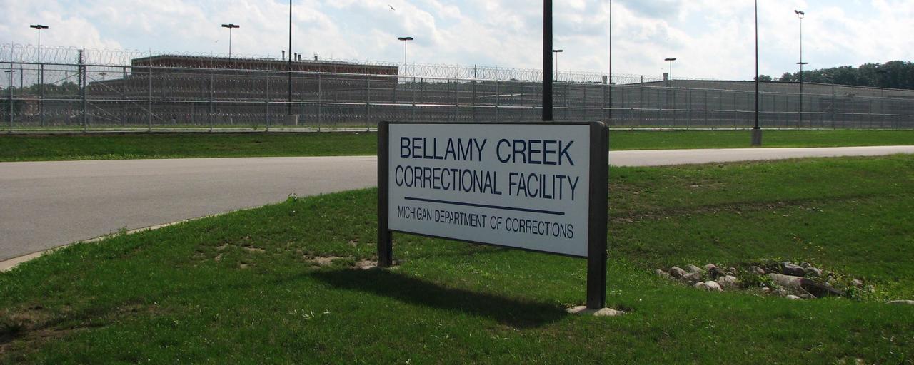 Sign at the entrance of the Bellamy Creek Correctional Facility